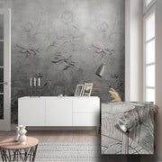 Carta da Parati TNT Fiori Grigio Effetto Artistico 159x270 cm Pannello Decorativo