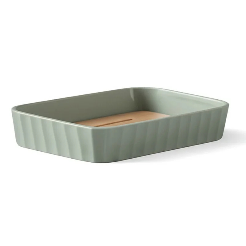 Set Appoggio Bagno 5 Pezzi Verde Show in Plastica e Bamboo Accessori Moderni