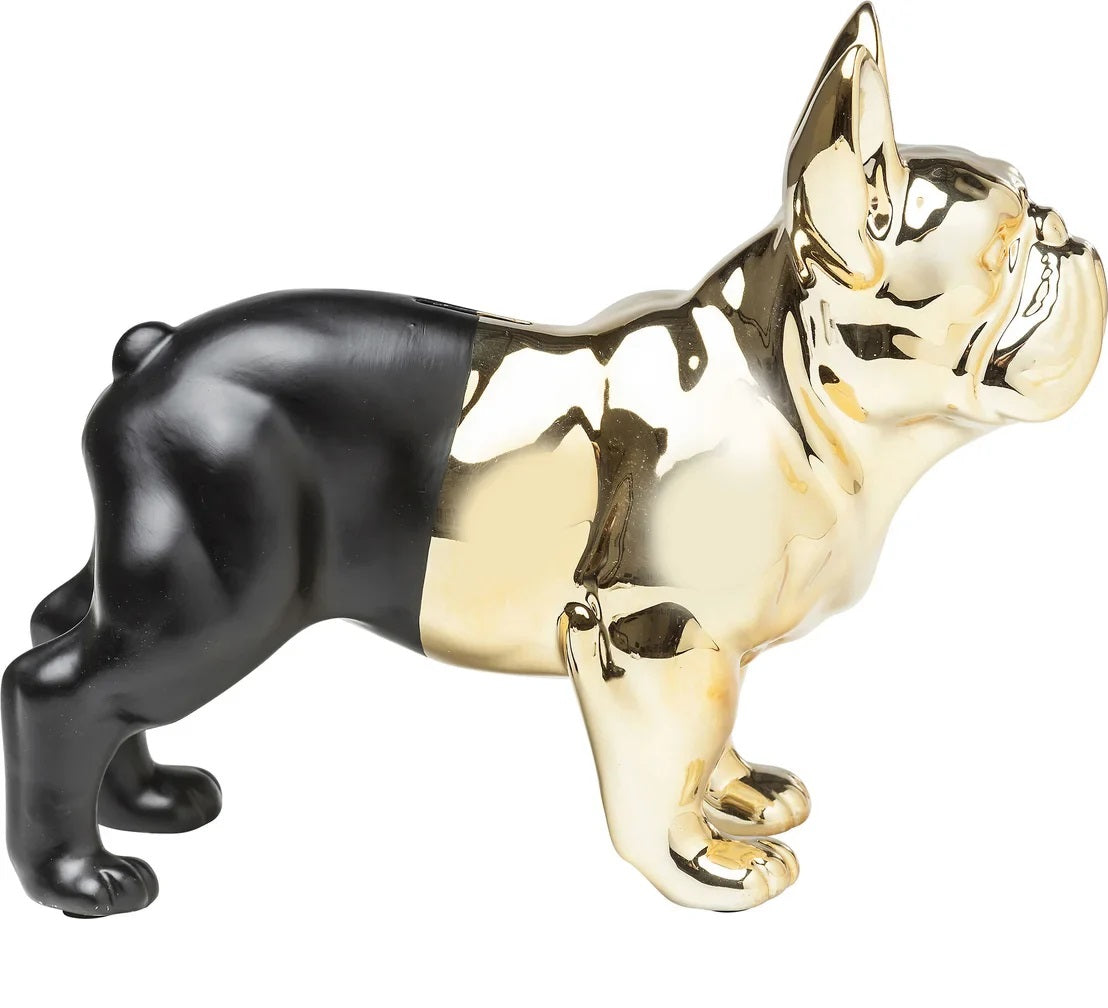 Salvadanaio Cane Bulldog Oro e Nero Decorativo In Poliresina