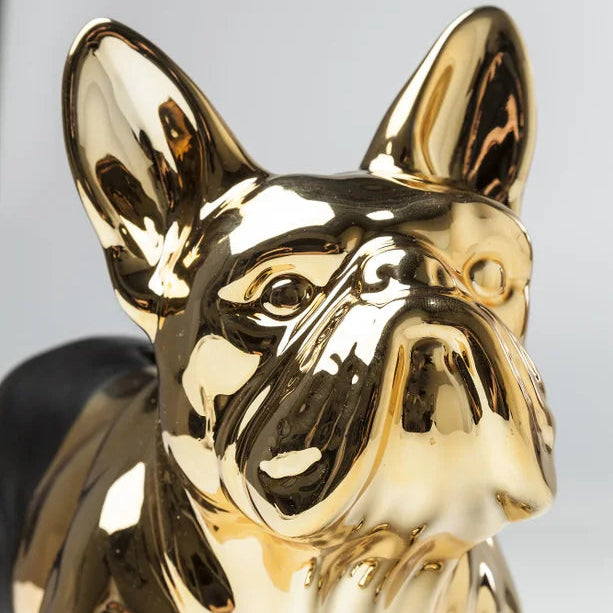 Salvadanaio Cane Bulldog Oro e Nero Decorativo In Poliresina