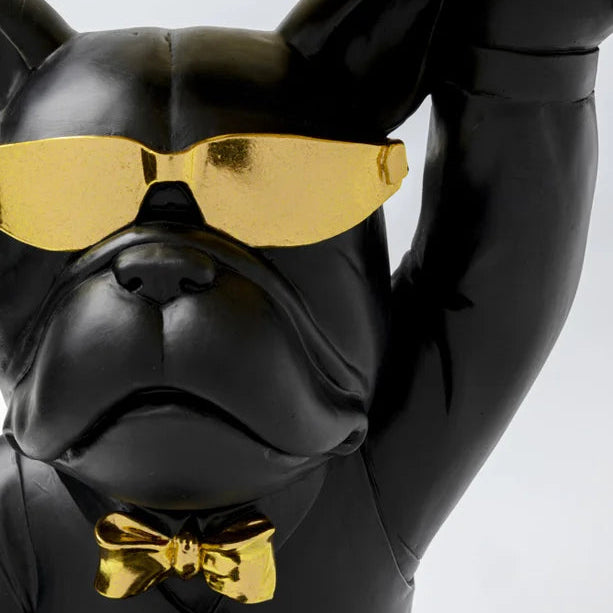 Tavolino Decorativo Cool Bulldog Tray Nero e Oro con Vassoio Design Moderno