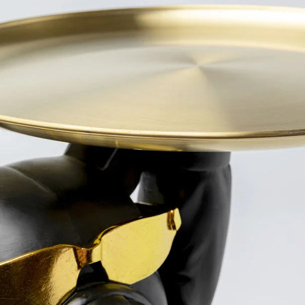 Tavolino Decorativo Cool Bulldog Tray Nero e Oro con Vassoio Design Moderno