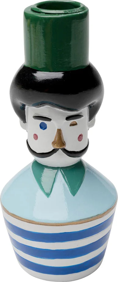 Portacandela Decorativo Marinaio Monsieur Mustache 16cm In Poliresina