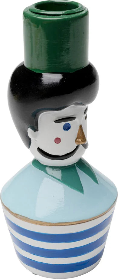 Portacandela Decorativo Marinaio Monsieur Mustache 16cm In Poliresina