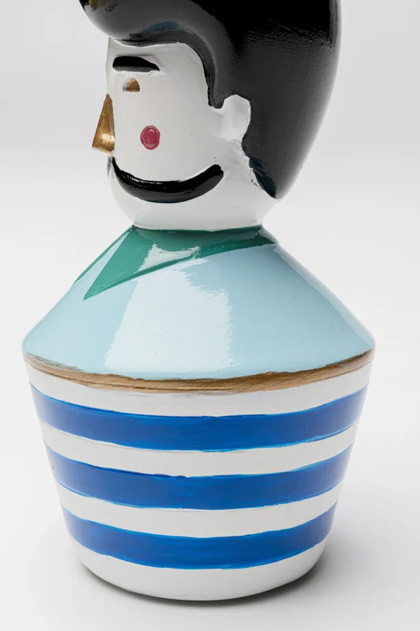 Portacandela Decorativo Marinaio Monsieur Mustache 16cm In Poliresina