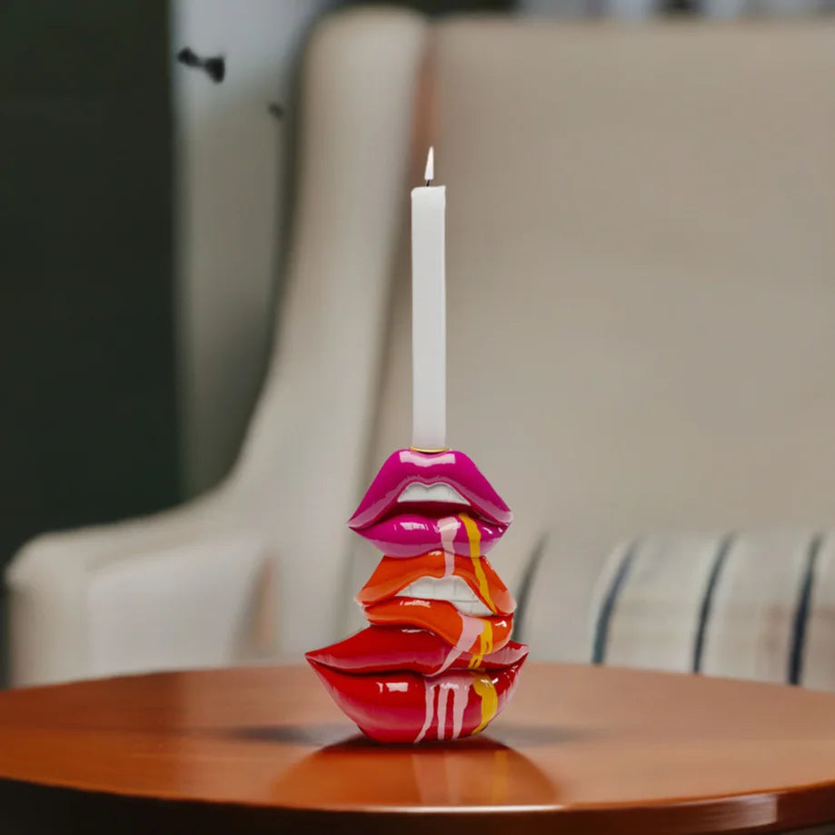 Portacandela Decorativo Labbra Lips Multicolor Design Pop In Poliresina