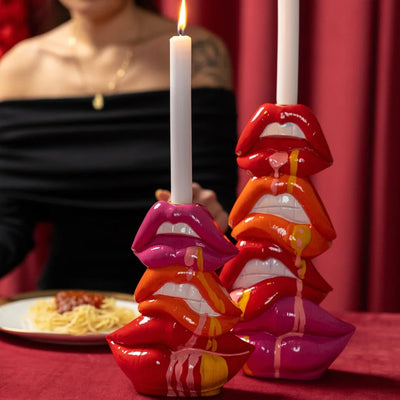 Portacandela Decorativo Labbra Lips Multicolor Design Pop In Poliresina