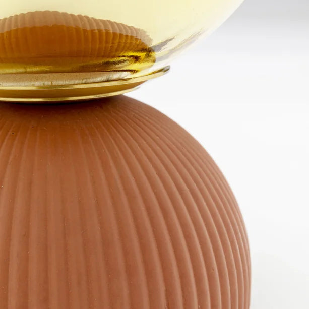 Lampada da Tavolo Magic Ball Gold Sfera in Vetro Ambra Base Color Terracotta 21cm