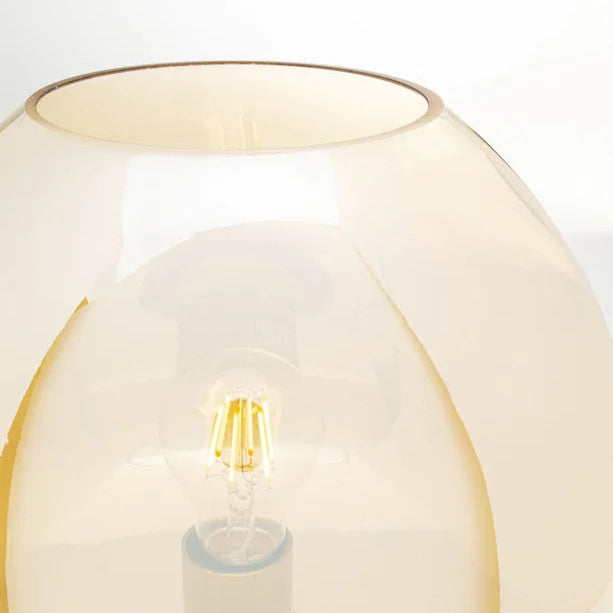 Lampada da Tavolo Sphere Sfera in Vetro Ambra con Base in Metallo Oro
