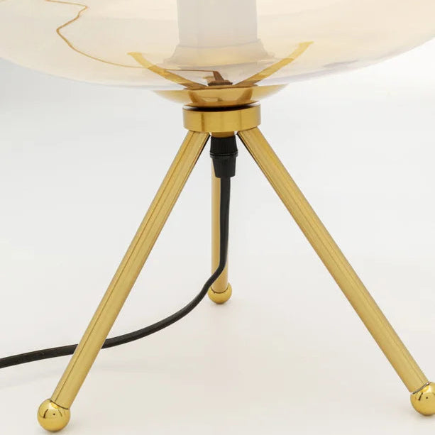 Lampada da Tavolo Sphere Sfera in Vetro Ambra con Base in Metallo Oro