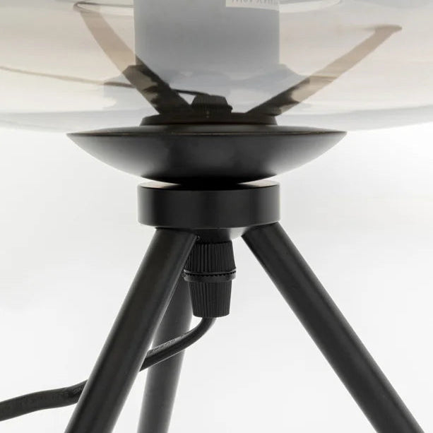 Lampada da Tavolo Sphere Sfera in Vetro Vetro Fumé con Base in Metallo Nero