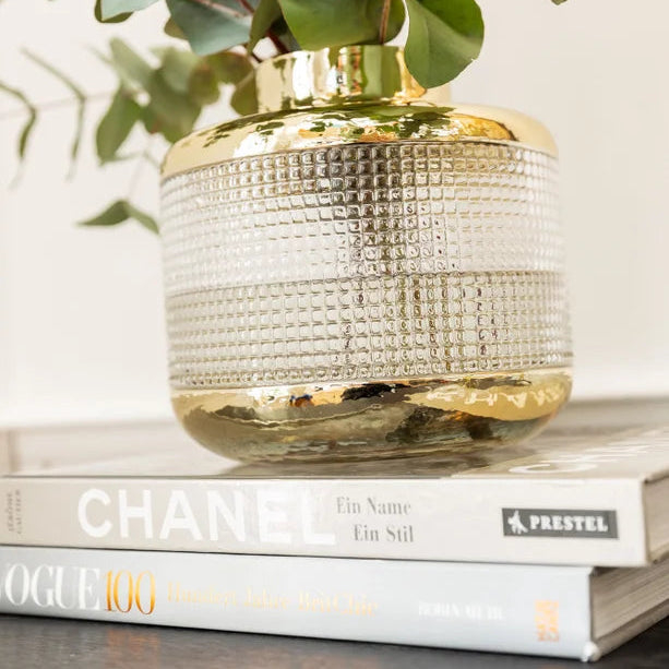Vaso Decorativo La Noble in Vetro Trasparente con Dettagli Oro