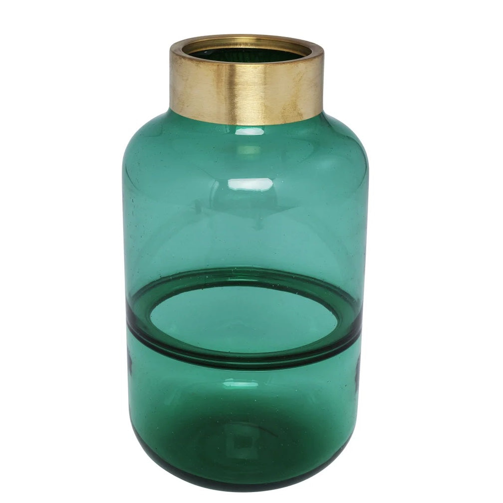 Vaso Decorativo Positano Belly Verde in Vetro con Bordo Oro
