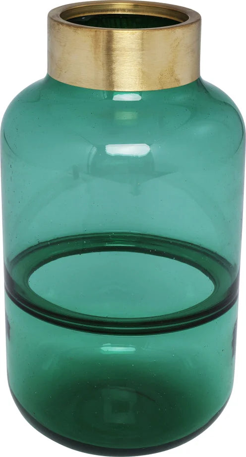 Vaso Decorativo Positano Belly Verde in Vetro con Bordo Oro