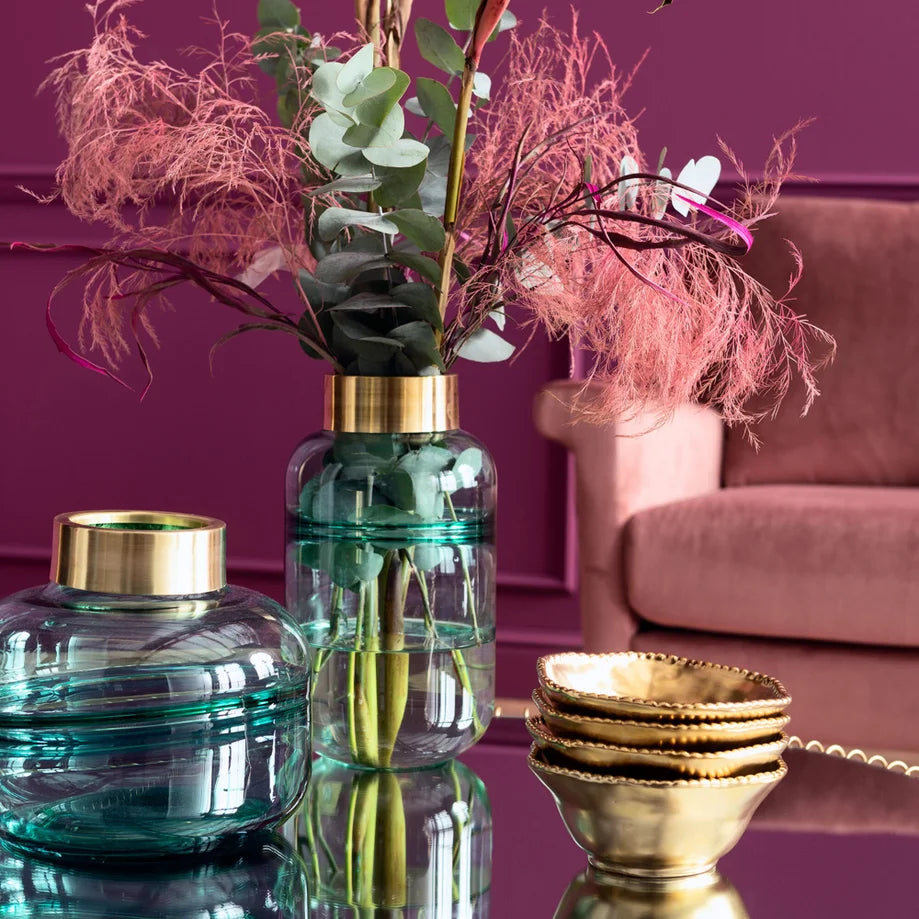 Vaso Decorativo Positano Belly Verde in Vetro con Bordo Oro