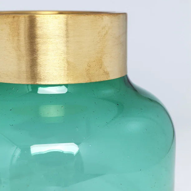 Vaso Decorativo Positano Belly Verde in Vetro con Bordo Oro