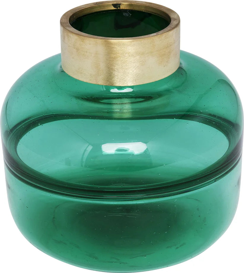 Vaso Decorativo Positano Belly Verde in Vetro con Bordo Oro