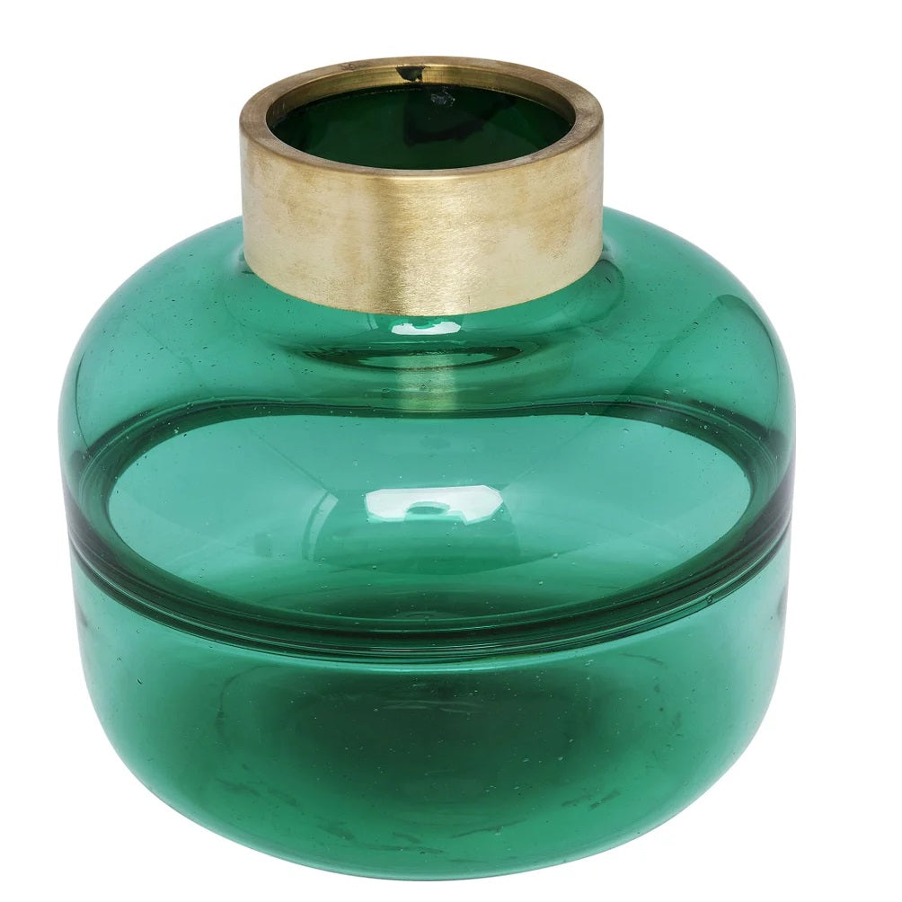 Vaso Decorativo Positano Belly Verde in Vetro con Bordo Oro