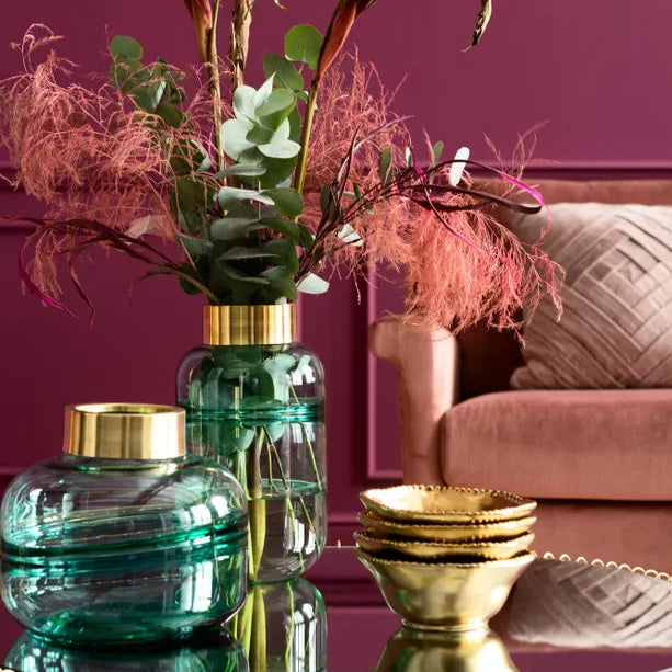 Vaso Decorativo Positano Belly Verde in Vetro con Bordo Oro