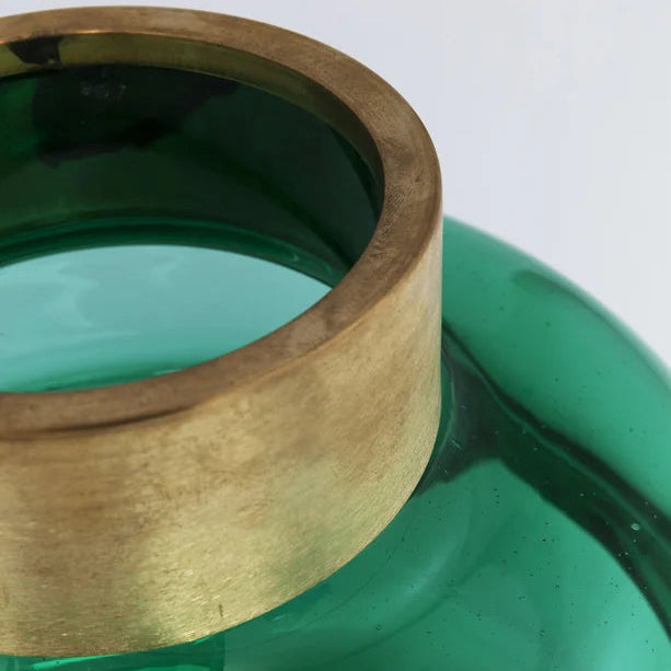 Vaso Decorativo Positano Belly Verde in Vetro con Bordo Oro