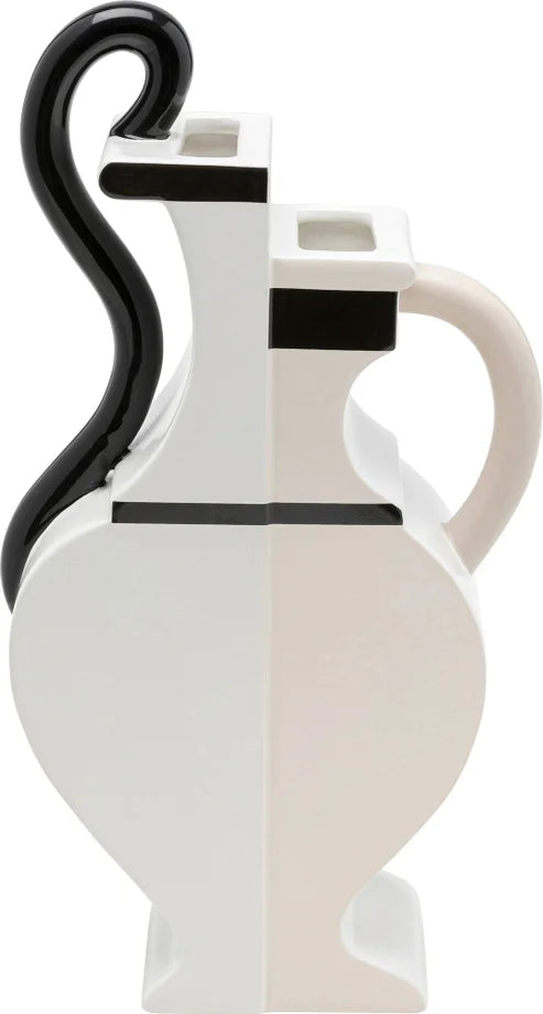 Vaso Decorativo Perfect Match Bicolore Bianco e Nero Linee Scultoree 35cm